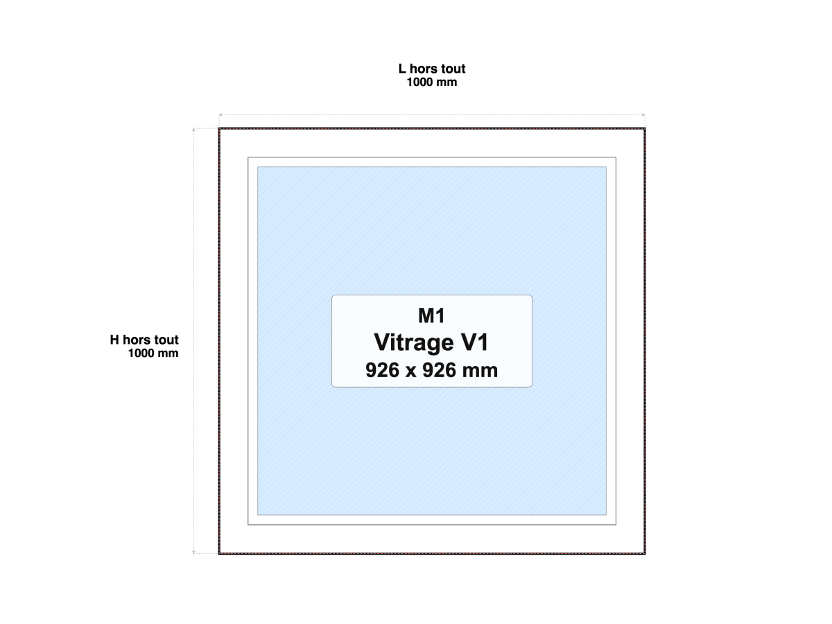 Châssis vitré Intérieur bois EW30 (Pare flamme 30 minutes) cadre Bois dur de section 118 finition Pré-peinture blanche Sans affaiblissement acoustique (LxH) 1000 x 1000 mm