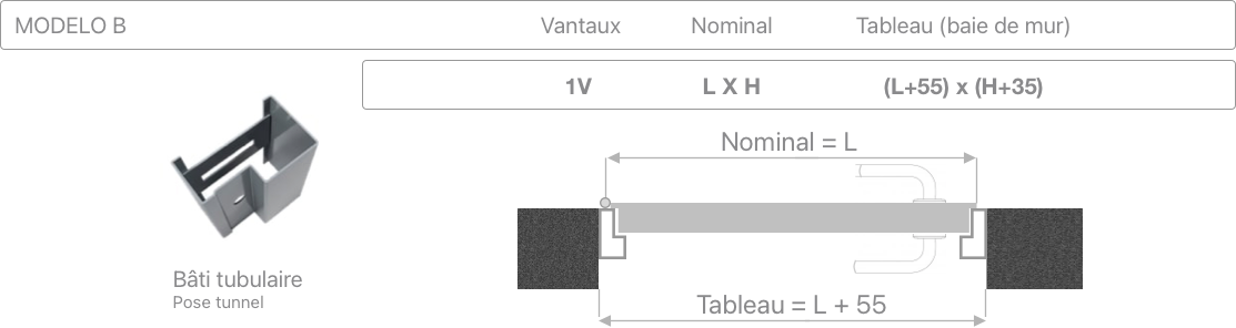 Plan — TUNNEL — bâti tubulaire (pose tunnel)