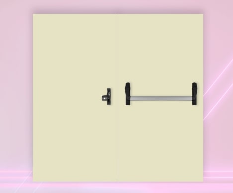 Porte avec barre anti-panique et serrure d'urgence