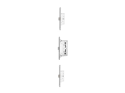 Serrure multipoint et poignée en inox sur une porte métallique