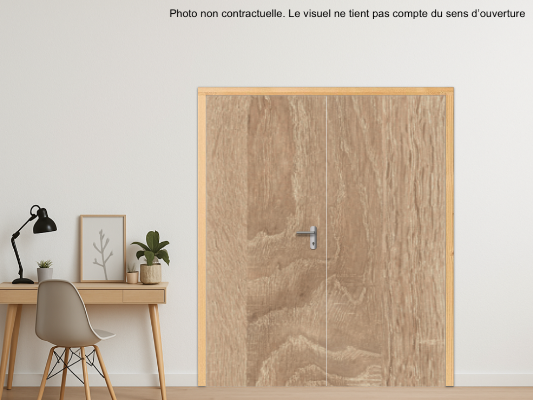 BLOC-PORTE BOIS 2 VANTAUX ÉGAUX PREMAFONE 41 EI30 POUR POSE SUR CLOISON PLAQUES DE PLÂTRE - 1460 (730 +730) X 2040 - STRATIFIÉE M3400 BOIS CHÊNE BARDOLINO NATUREL ST10