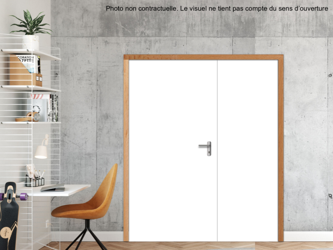 BLOC-PORTE BOIS 2 VANTAUX INÉGAUX PREMABOIS RIVES HOMOGÈNES (NON FEU) POUR POSE EN TUNNEL SUR CLOISON RIGIDE - 2160 (1130 +1030) X 2040 - FINITION STRATIFIÉE GAMME FABRICANT OU GAMME PORTE POLYREY À DÉFINIR