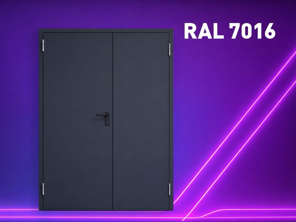 Porte métallique coupe-feu EI120 2 vantaux inégaux RAL 7016
